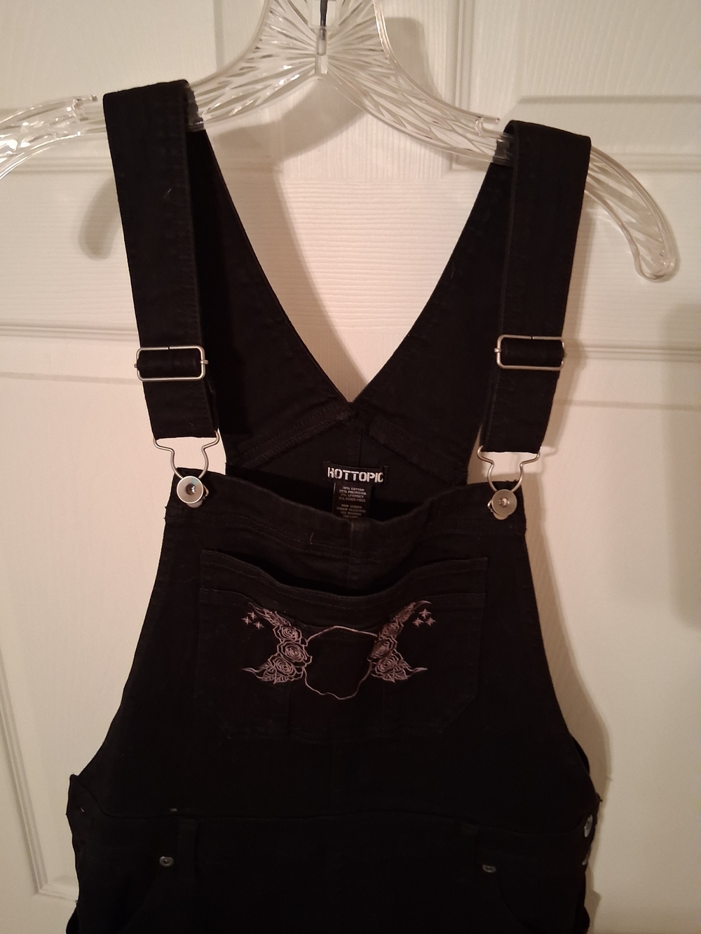 Hot Topic Black Embroidered Denim Overalls